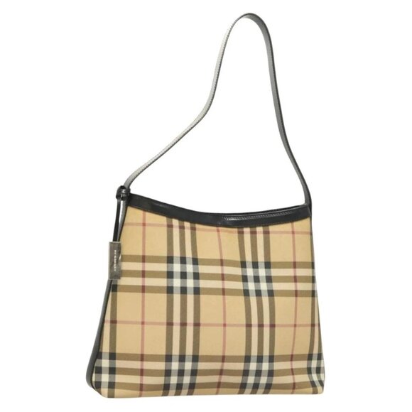 BURBERRY Nova Check Shoulder Bag PVC Beige Silver Auth BA3813